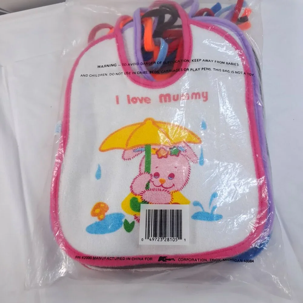 Vintage KMart Little Ones Baby Bib set‎ 7 k-mart terry cotton 90s bear bunny